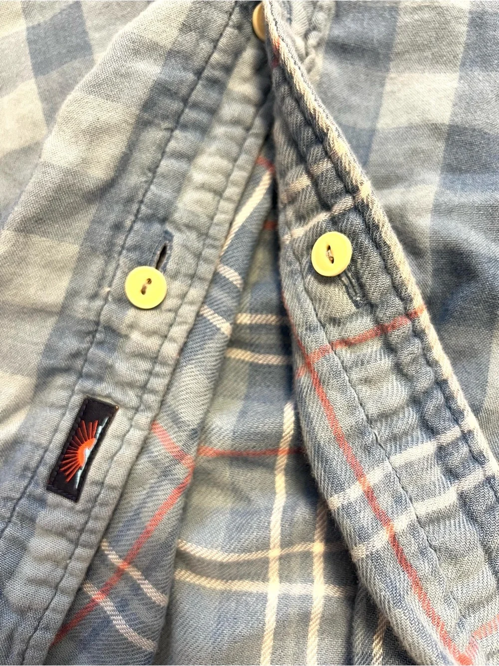 Faherty men S reversible long-sleeve cotton work shirt blue plaid retro vintage